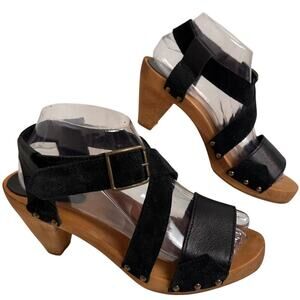Sanita Wood Flex Block Heel Strappy Sandal Women’s Sz 39 8.5 Buckle Bohemian EC